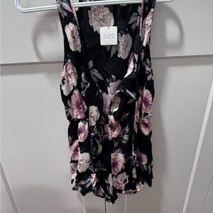 Floral Sleeveless Top - Black and Pink